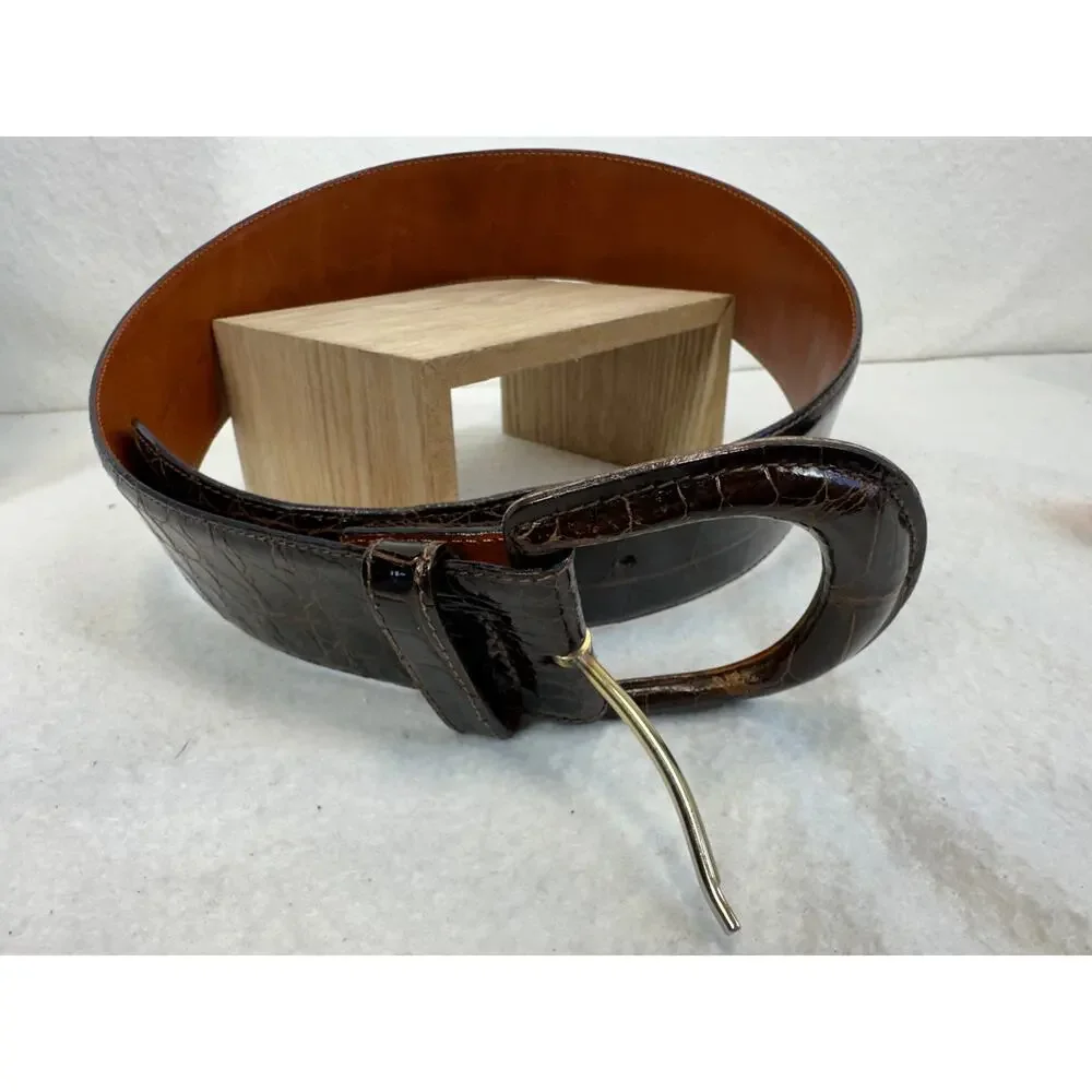 Ralph Lauren Dark Brown Croc-Embossed Leather Belt